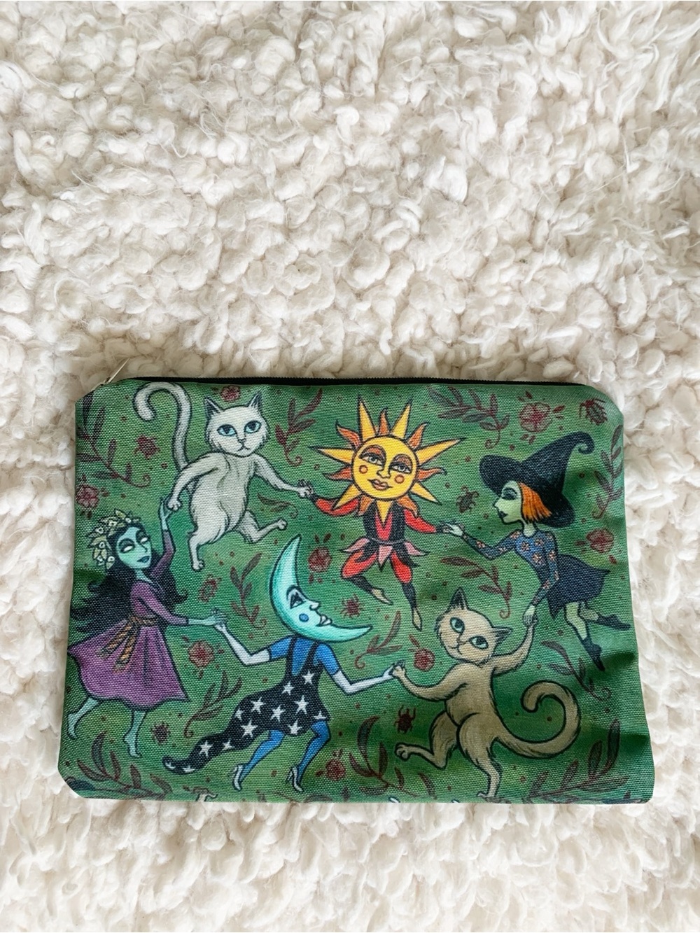 Spooky Celestial Whimsical Cat & Witch Travel Makeup Bag